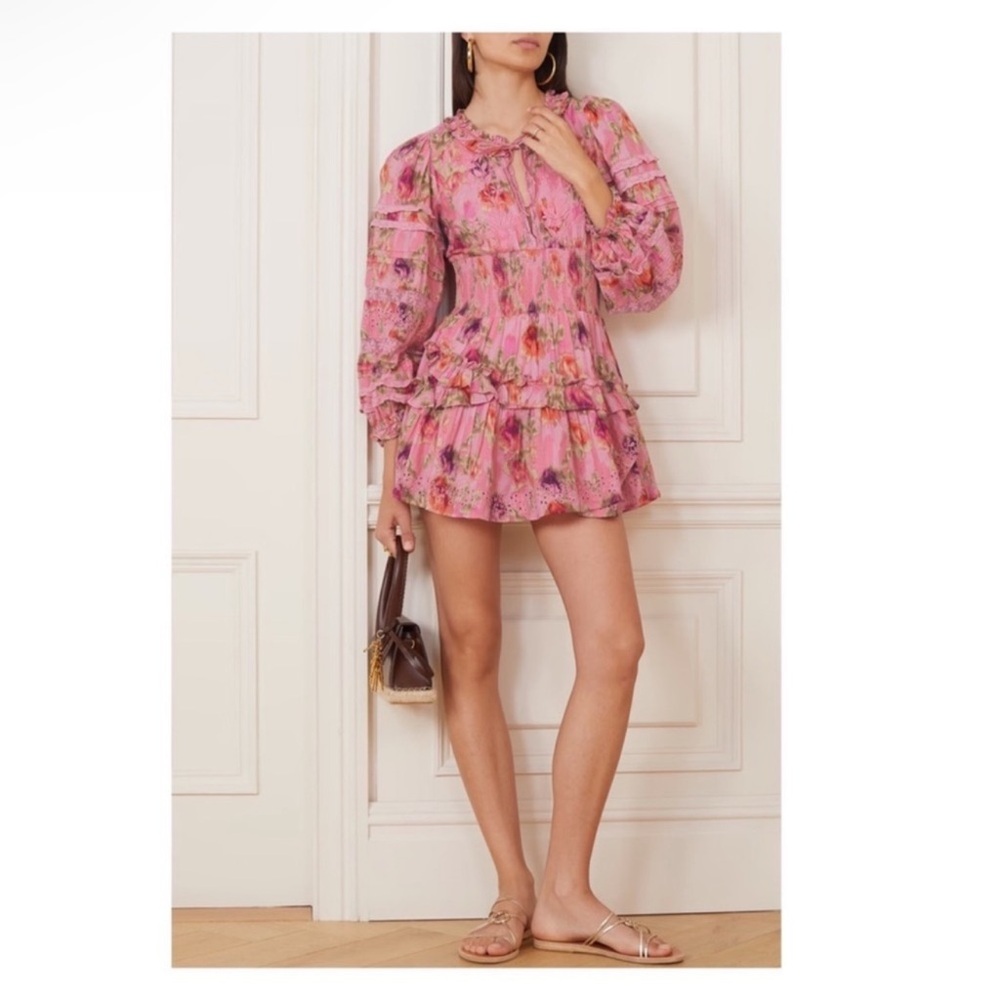 LoveShackFancy Pink Floral Mini Dress - Picture 2 of 16